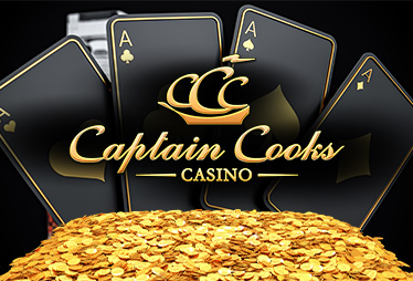Screenshot der Captain Cooks Casino Website mit Spielautomaten und Bonusangeboten